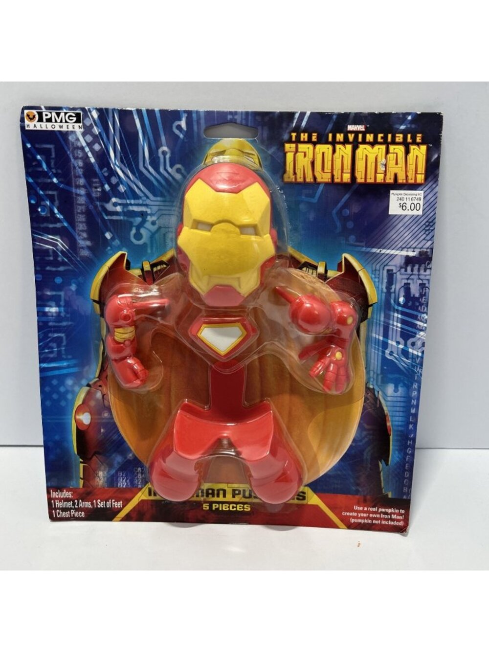Vintage Marvel Iron-Man Pumpkin Decorating Kit 3d Molded Pieces New In Package